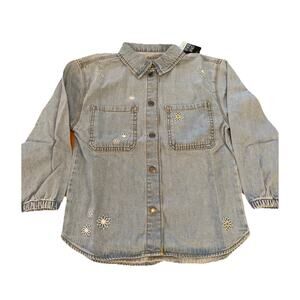 Girls Size 6 Okie Dokie Shacket (Shirt Jacket) Light Wash w/Embroidered Flowers
